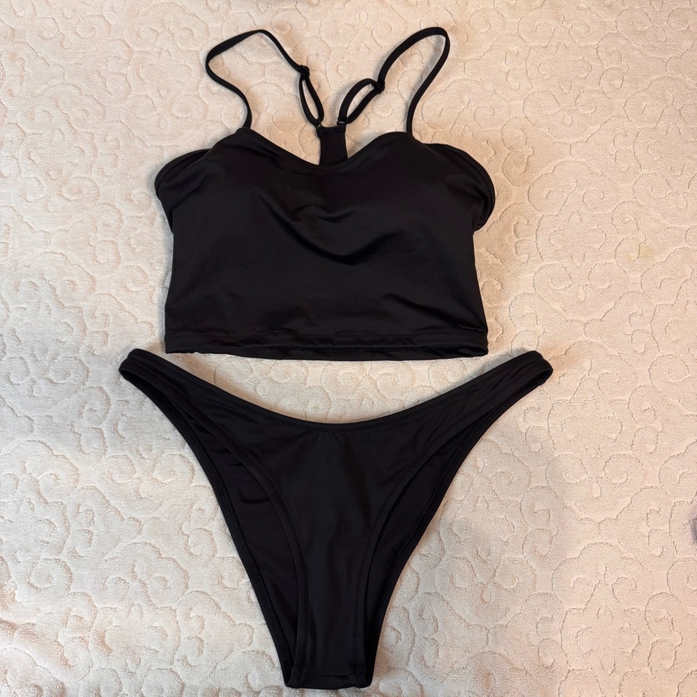 NWT Skims Signature Swim Cami Tank Built in Bra Cheeky Tanga Onyx L Bikini Se